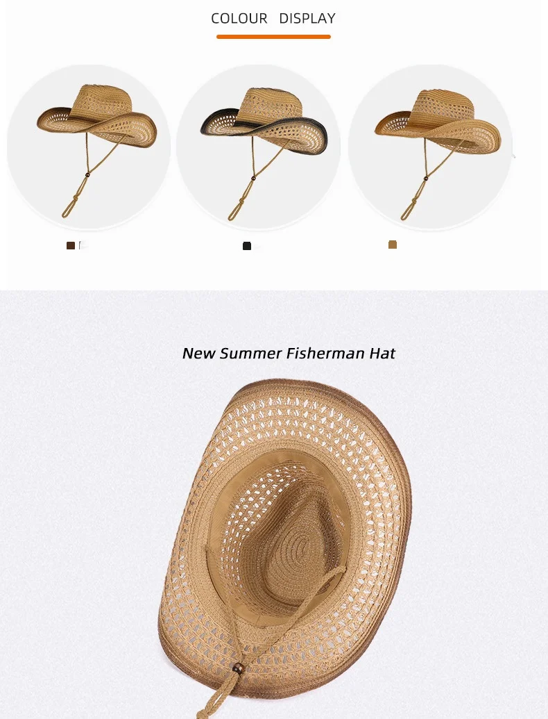 Atmungsaktiver, luftdurchlässiger Strohhut aus gewebtem Denim mit schwarzem Rand und Kontrastfarben, mit winddichtem Riemen, geeignet für den Sonnenschutz am Strand, unisex, ideales Geschenk für den Urlaub. – Detail 5