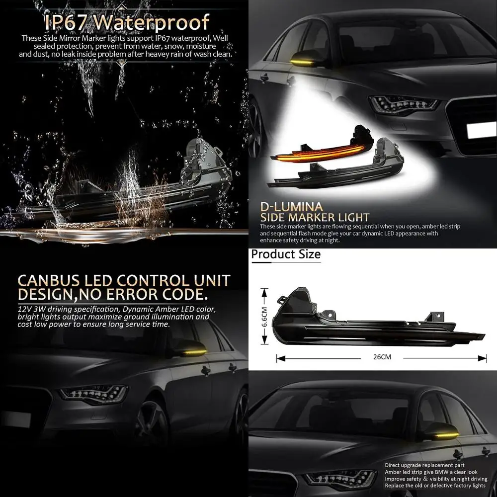 

Динамический поворотник с дымчатыми линзами для Audi A6 C7 4G S6 2013-2018 гг., фонари бокового зеркала, совместимые с заводским янтарным отражателем