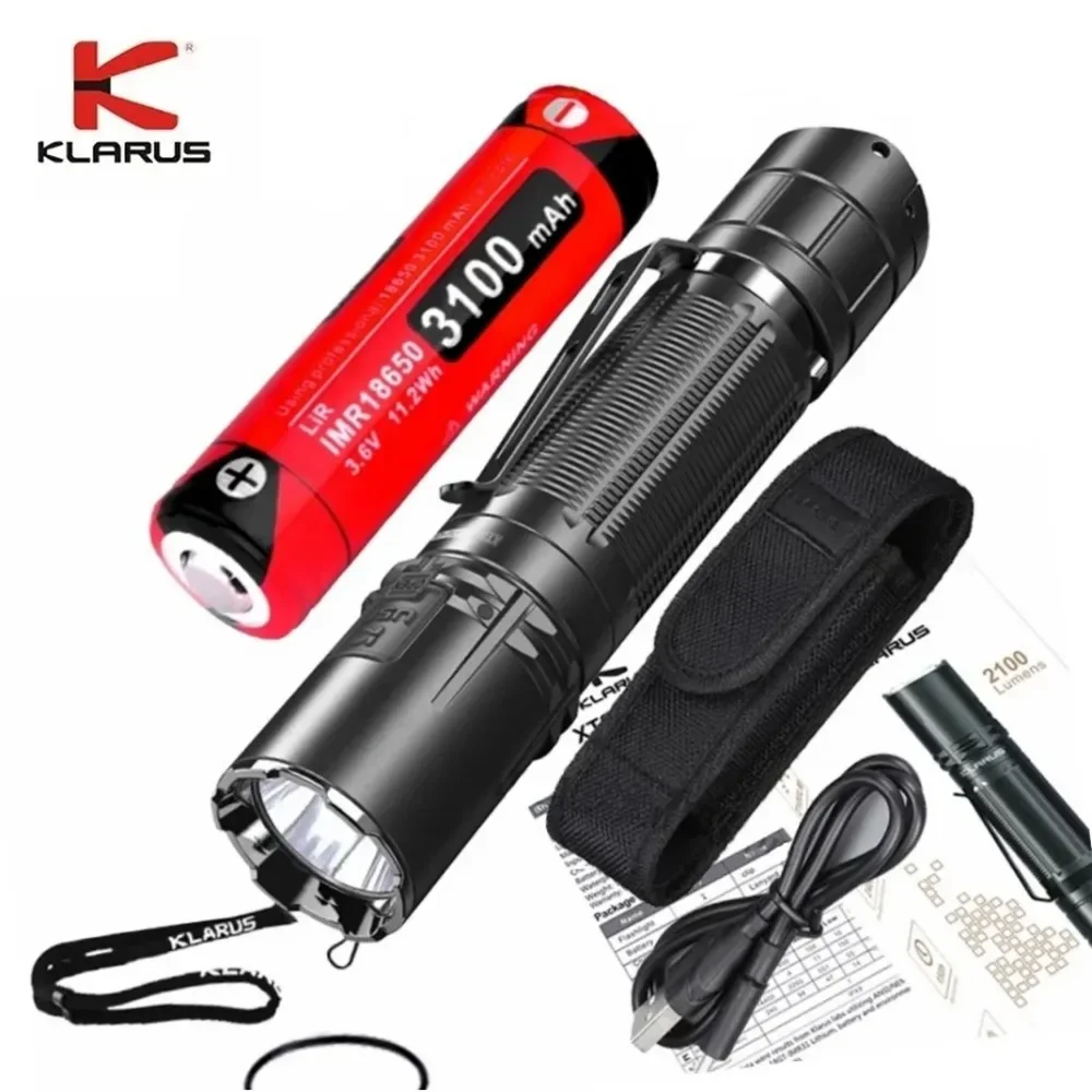 Klarus XT2CR PRO Police LED Flashlight 2100LM Torch Lighter with 18650 Battery for Camping Self Defense Hiking