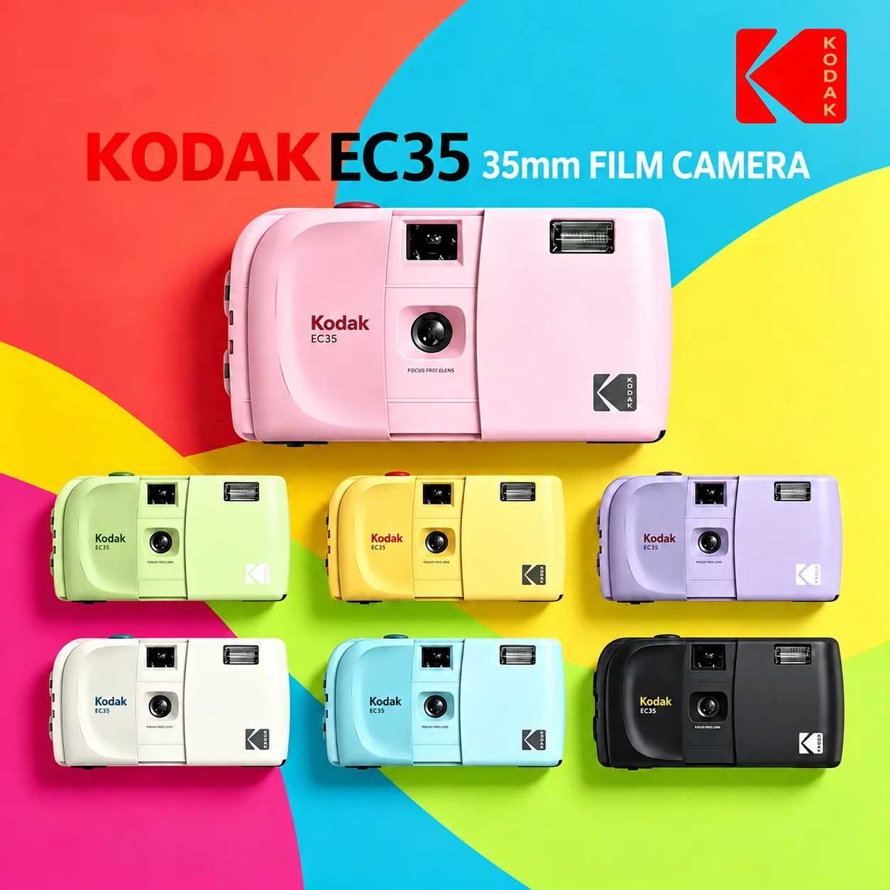KODAK EC35 35mm Film Camera with Built-in Flash Reusable Pocket Analog Camera 25mm Wide Angle Slide Cover for Travel Party Gift