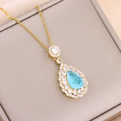 New In Cute Water Drop Zircon Crystal Pendant Necklaces For Women Trendy High Quality Female Stainless Steel Neck Chain Jewelry