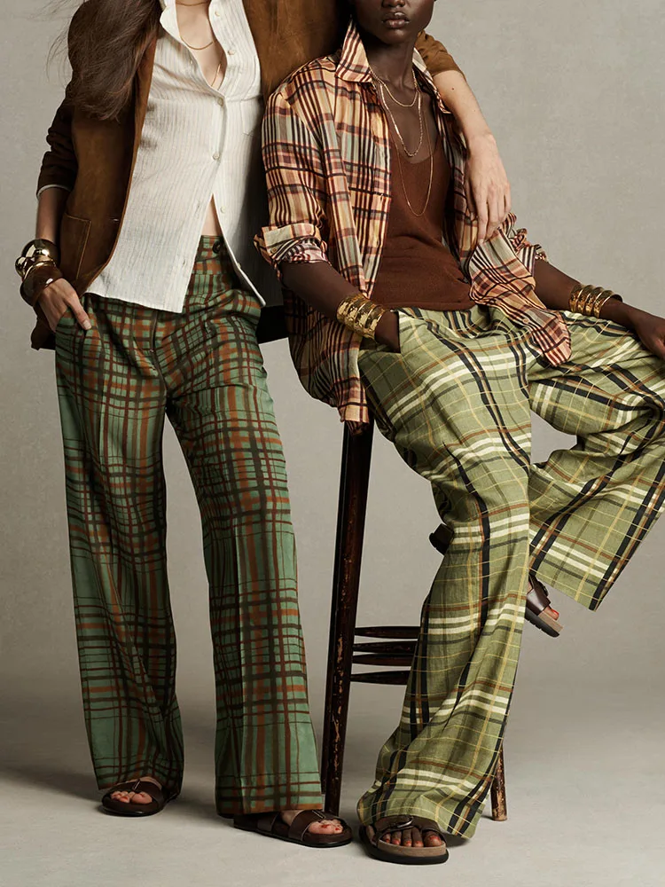 

Новое осеннее поступление, женские повседневные модные ретро клетчатые длинные све с отложным воротником, классические женские блузки стандартной посадки...