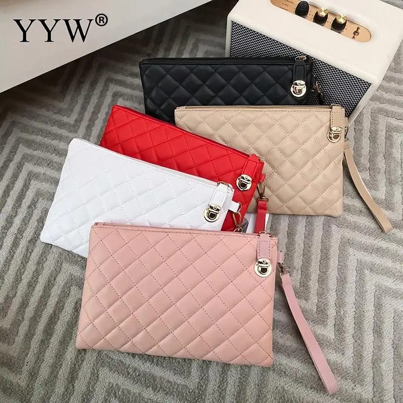 

Fashion Women Leather Clutch Bag 2023 Famous Soft Surface Polyester Argyle Envelope Bag Ladies Small Handbags Purse Day Clutches