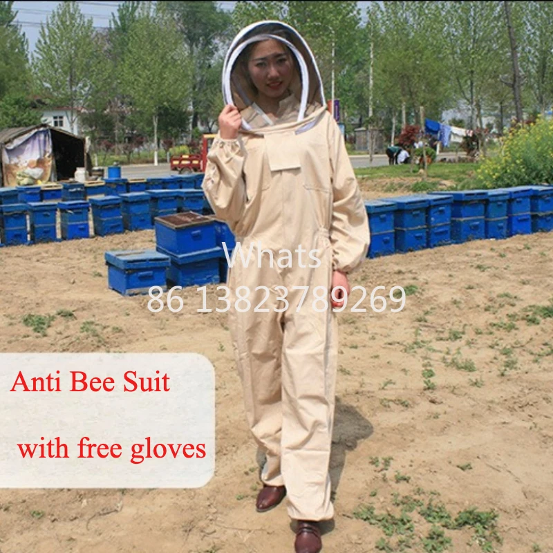 1set Full body anti bee suit, anti mosquito high-definition breathable bee care protective suit cotton thick khaki anti bee suit