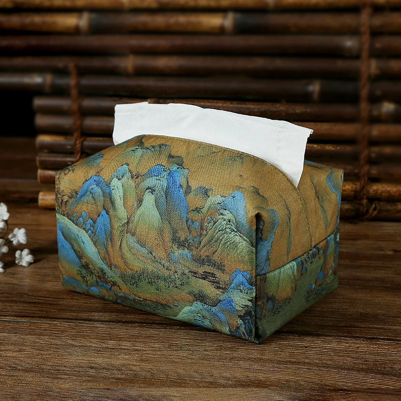 Paper Drawing Bag Tissue Box Chinese Retro Style Tissue Cover Fabric Art Drawing Box Living Room Paper Household Desktop