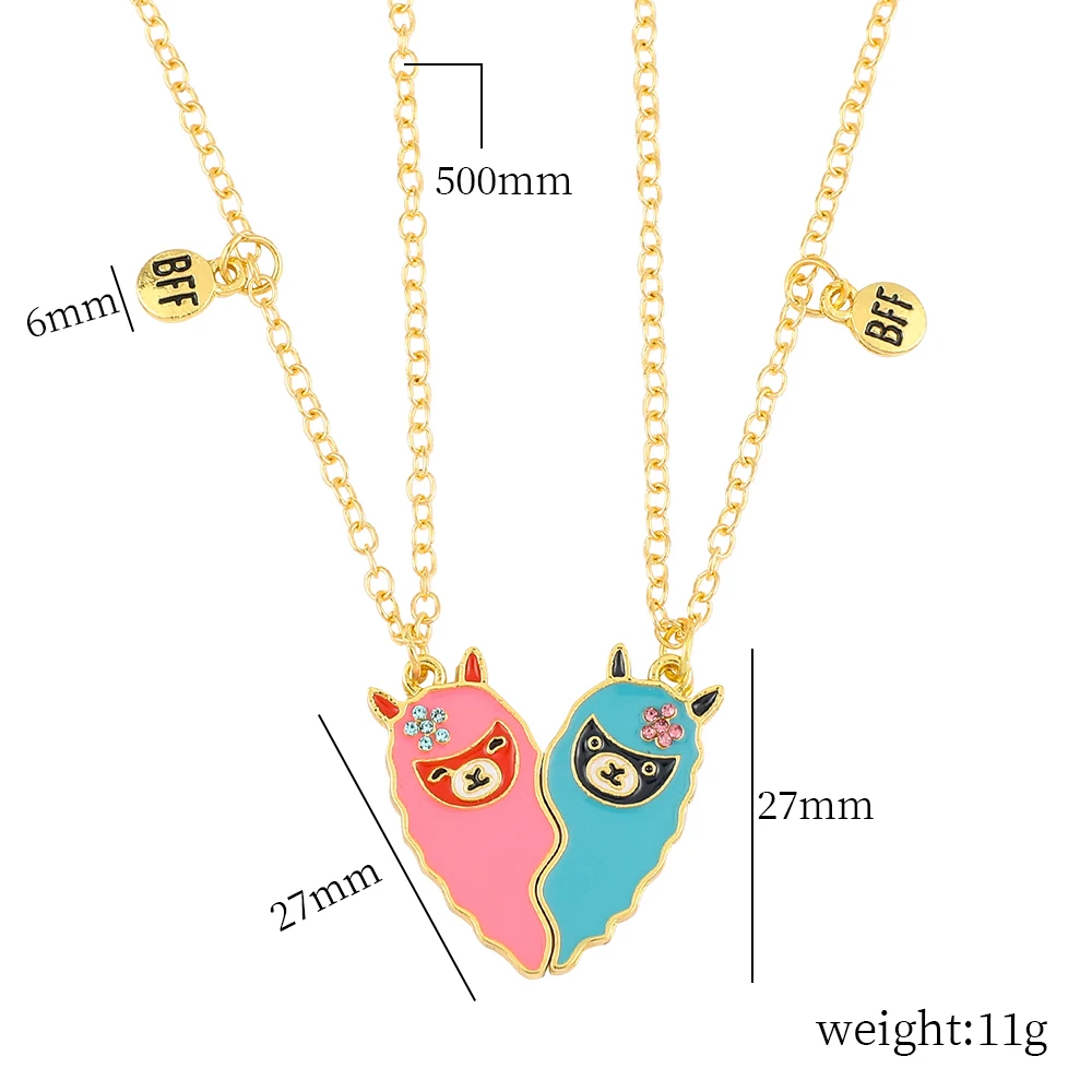 2pcs/Set BFF Love Heart Alpaca Best Friends Necklace Split Heart Pendant Set Matching Charm Jewelry for Girls Friendship Gifts