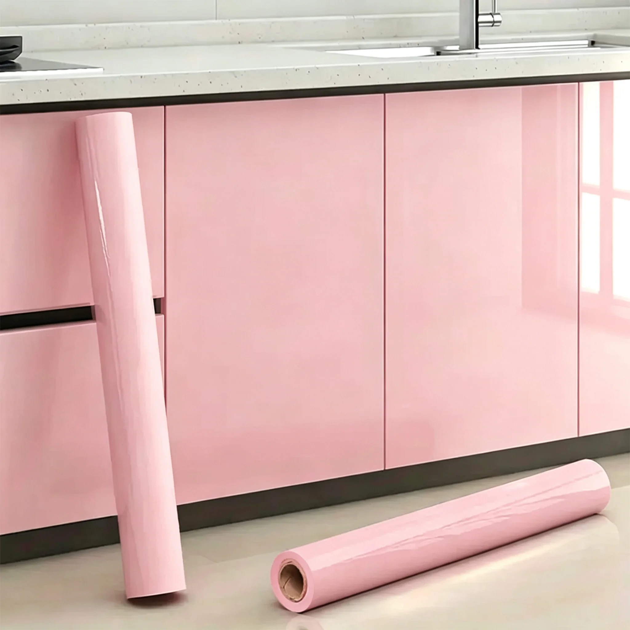 55cm Self-adhesive Waterproof Pearl Powder PVC Wall Sticker Solid Color DIY Furniture Wallpaper for Wardrobe Kitchen Decoration