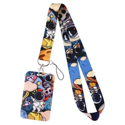 Astronaut Lanyard Credit Card ID Badge Holder Key Ring Bag Travel Business Card Cover Keychain Fashion Phone Charm Accessories