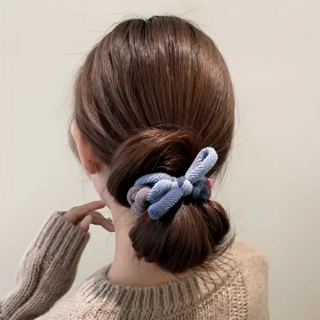 New Design Bow Hair Ties Colorful Hand-woven Hair Ropes For Women HIgh Elastic Scrunchies Thickened Hairband Hair Accessories