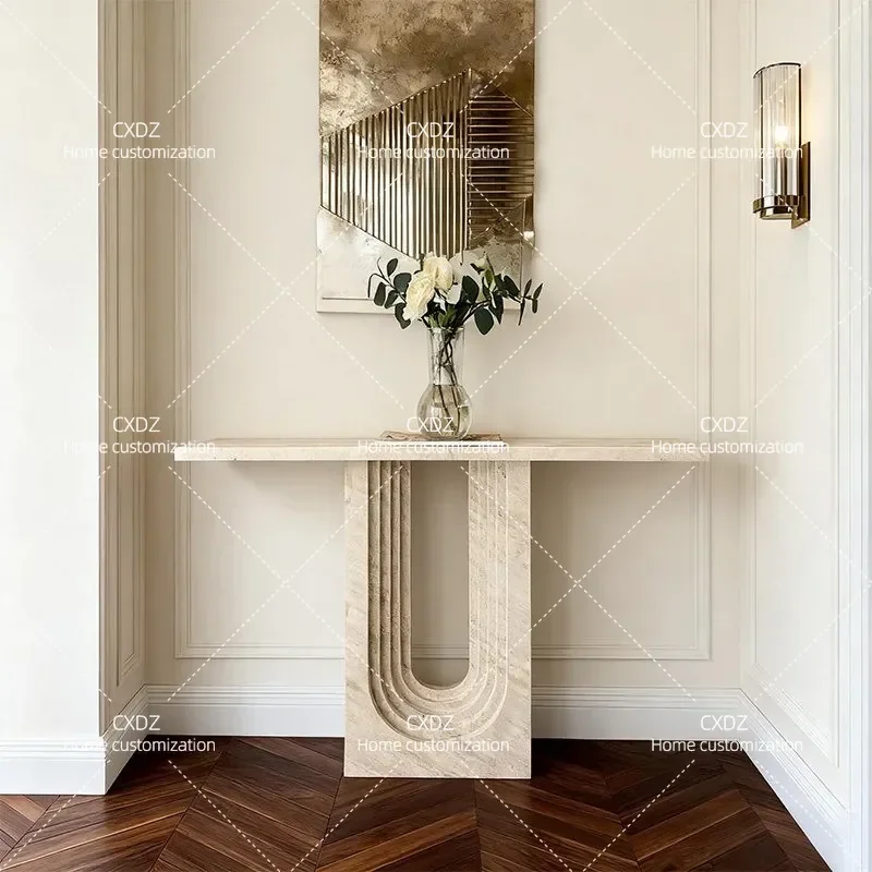 Minimalist Entryway Console Table with Rock Slab Top Modern Wall Mounted Desk for Living Room Corridor Villa Decorative Strip