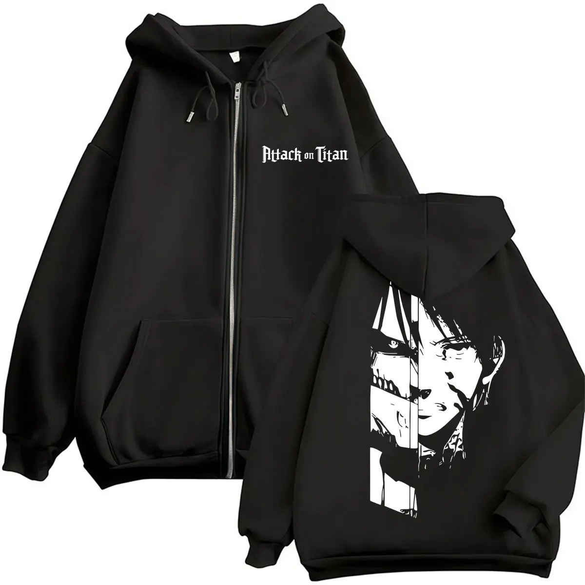 Japan Anime Attack on Titan Zipper Hoodies Mikasa Ackerman Eren Jaeger Zip Up Sweatshirt Men Women Fleece Loose Casual Jackets
