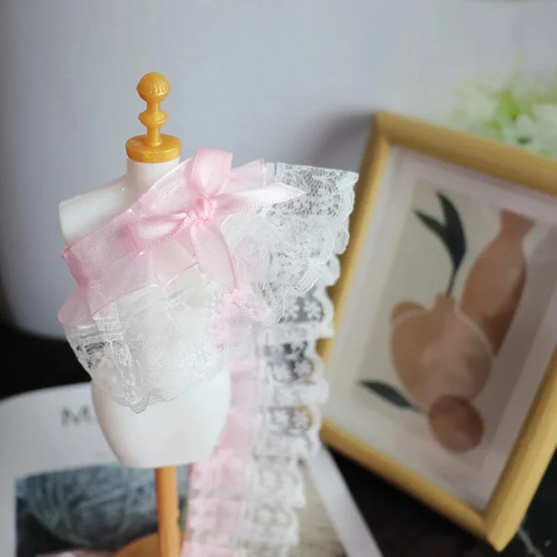 1 Yard weiß rosa zarte Schleife Rüschen Stickerei Spitzenstoffe für Kleidung Geschenk Wohnaccessoire handgemachte Nähbesatz Handwerk – Detail 6