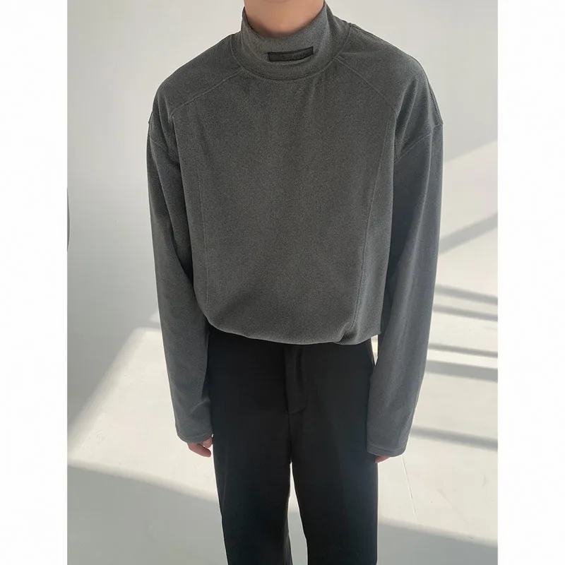 

Winter Velvet High Neck T Shirt Men Warm Casual White Stand Up Collar T Shirt Men Korean Loose Long Sleeved T-shirt Mens Top