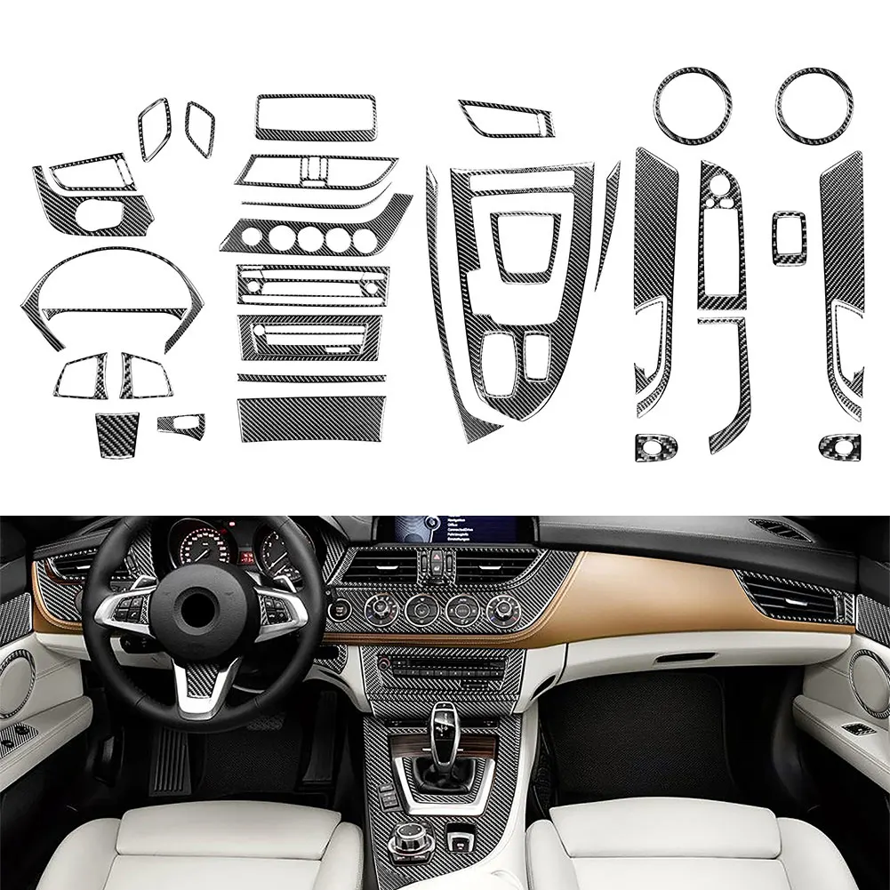 37 Pcs Carbon Stickers Interior Trim Full Set Dashboard Steering Gear Shift Console Cover Trims For BMW Z4 E89 2009-2016 LHD