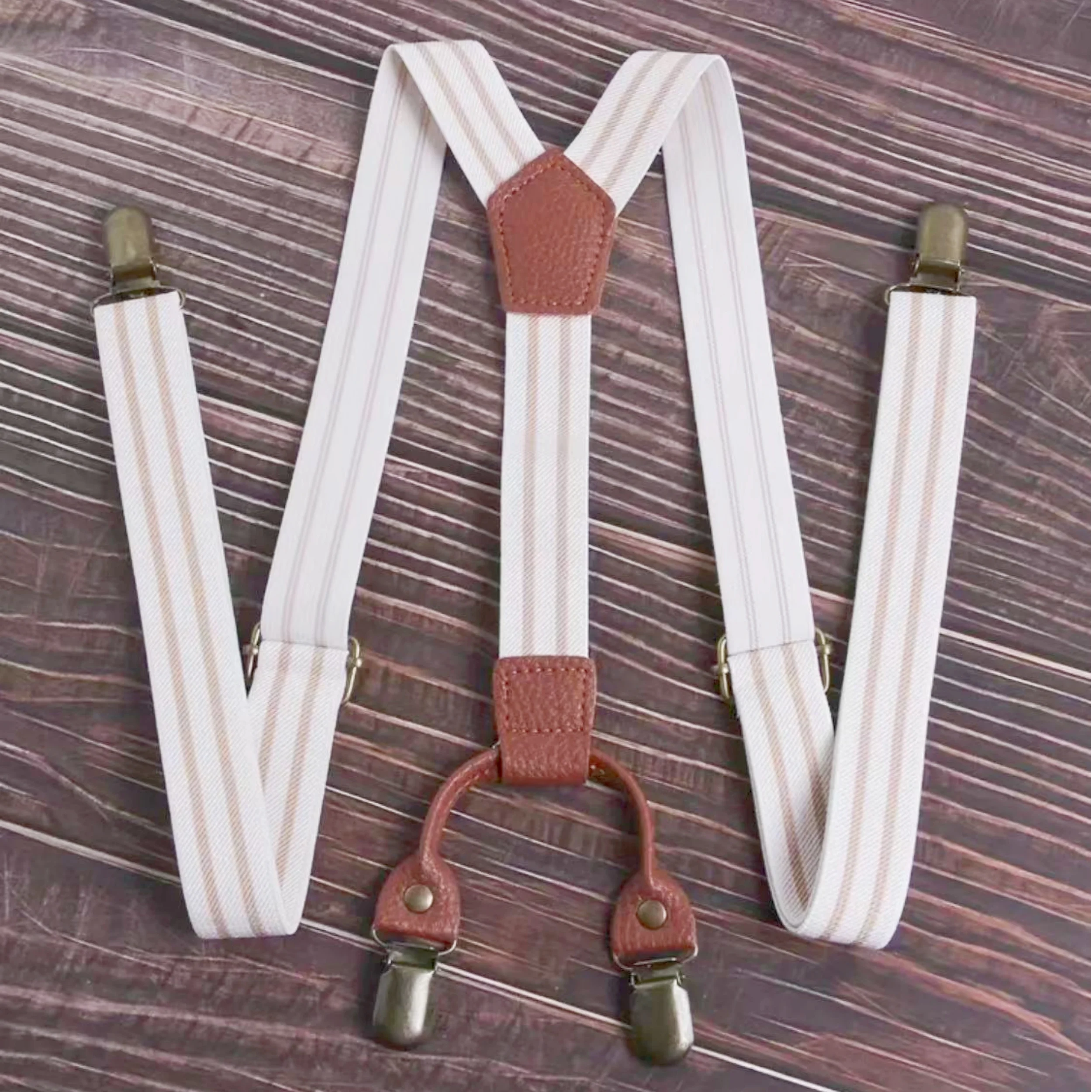 Adult Suspenders 2.5cm Y Back 4 Bronze Clips Vintage Striped Men's Pants Braces Adjustable Elastic Casual Women's Brown Straps