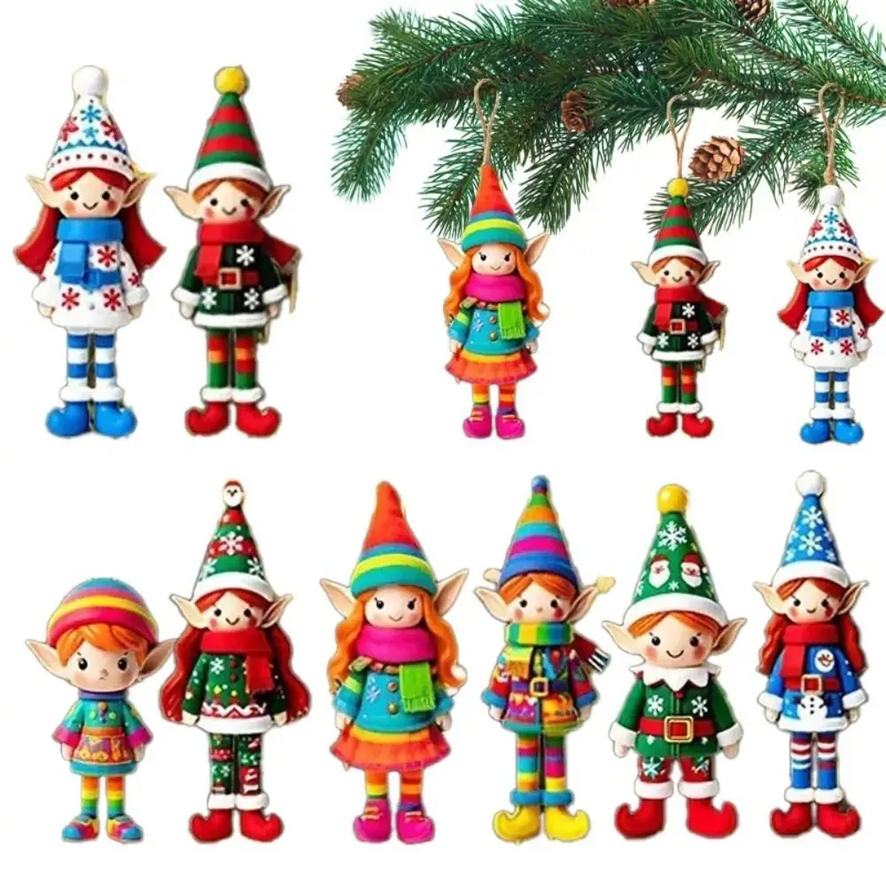 8/16/24Pcs Vintage Christmas Wooden Pendants DIY Crafts Cartoon Christmas Tree Ornaments Fantasy