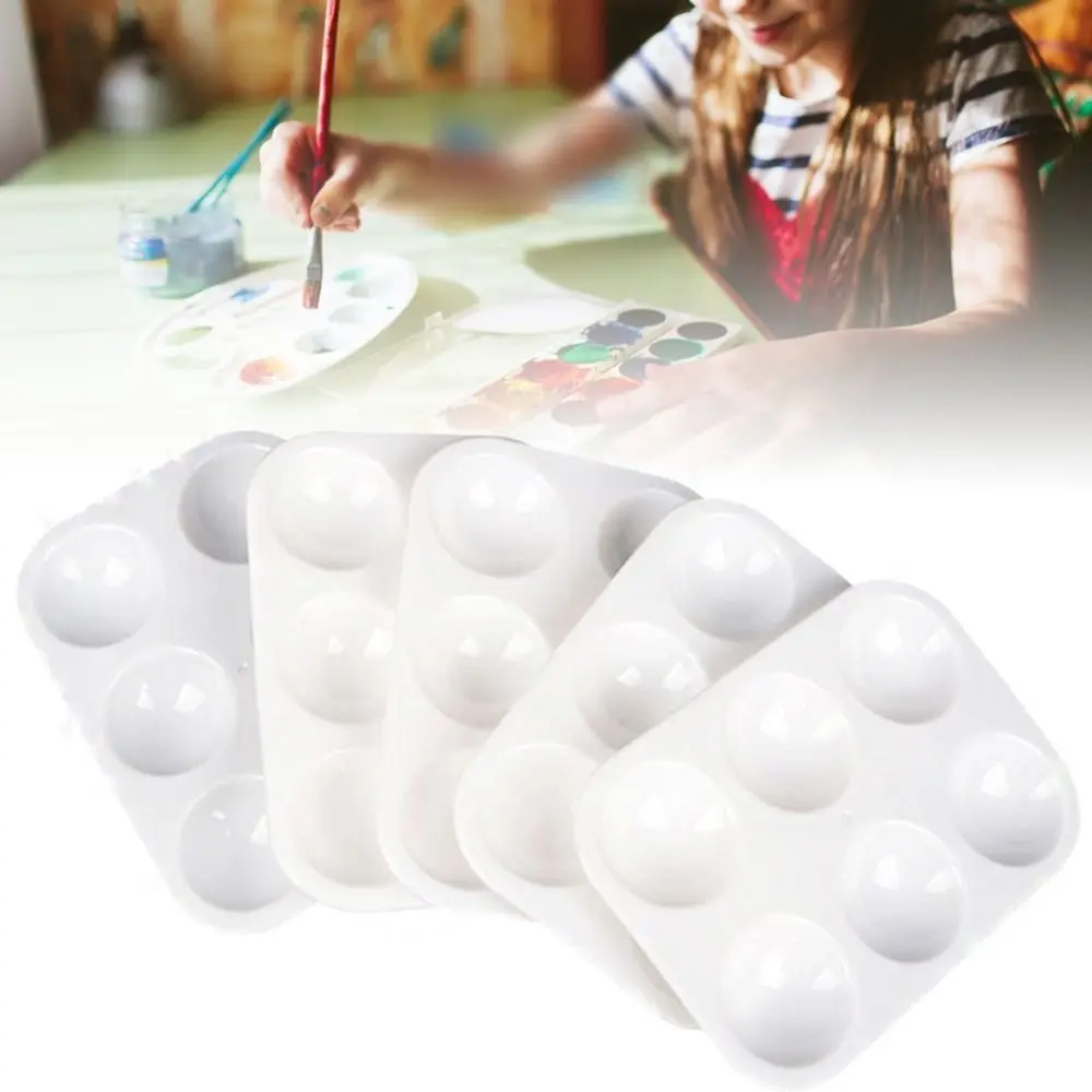 10PCS DIY Craft white Painting Tray Rectangular Plastic Watercolor Palette 6 Round Wells Art Paint Tray Palette Art Students