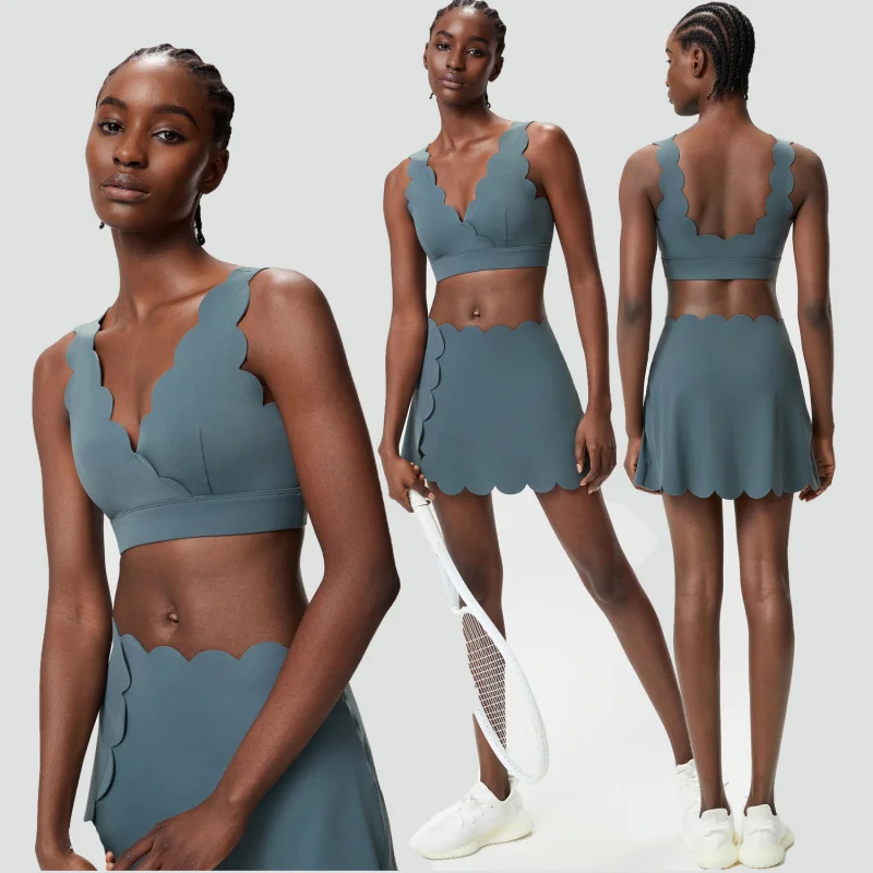 Yoga Set 2 Pieces Gym Clothes Woman Exercise Sets High Waist Hip Lifting Yoga V-neck Vest Short Skirts Gym Workout Clothing