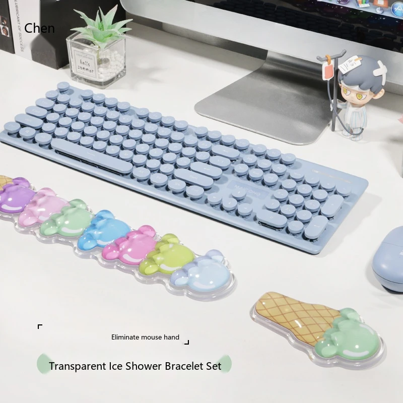 Silicone Wrist Rest Mouse Pad Keyboard Pad Set Ice Cream Shape 8 Colors Office Gaming Desk Mat