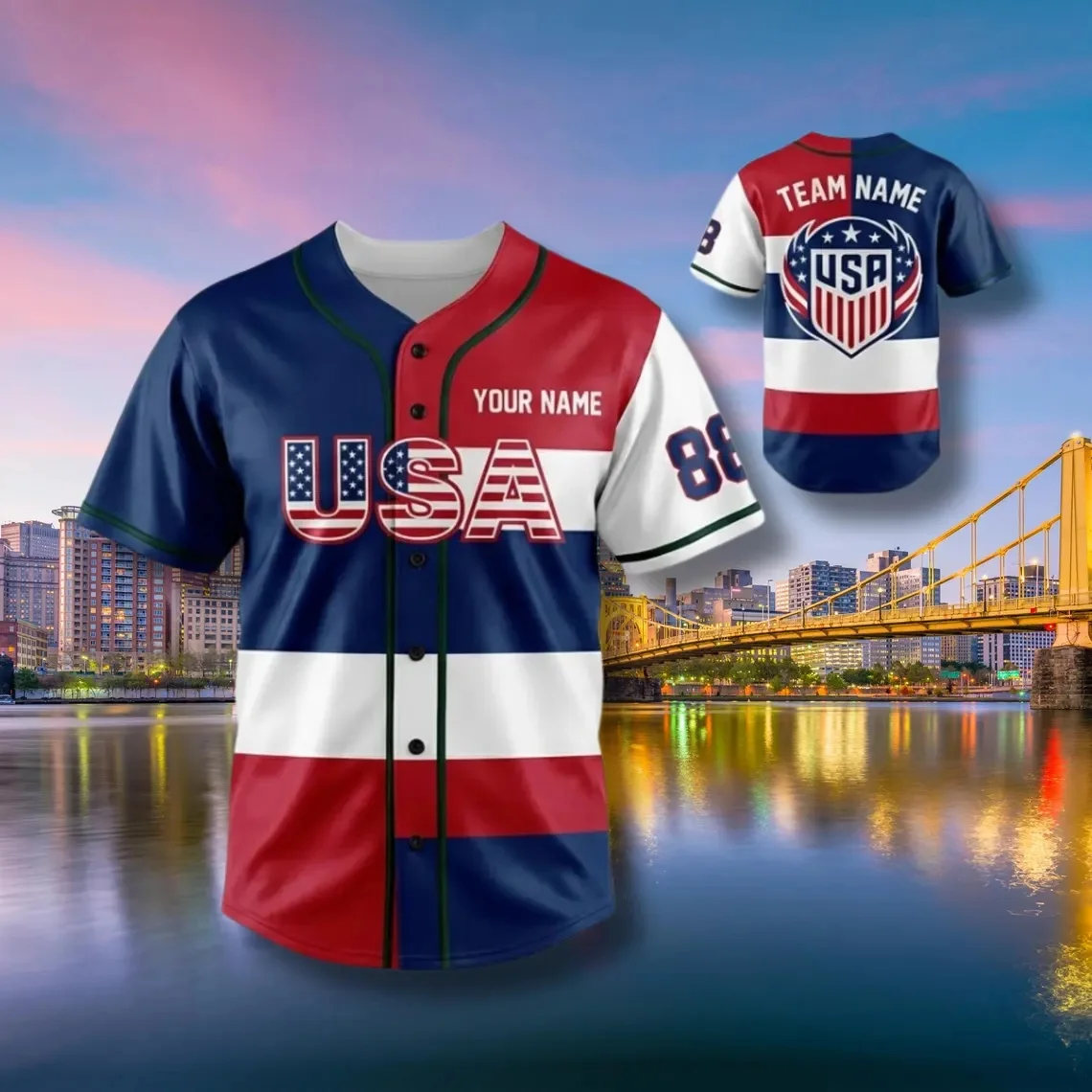 Custom USA Baseball Jersey Personalized Name Team Number Patriotic Softball Shirt, Gift Men For Women Fans