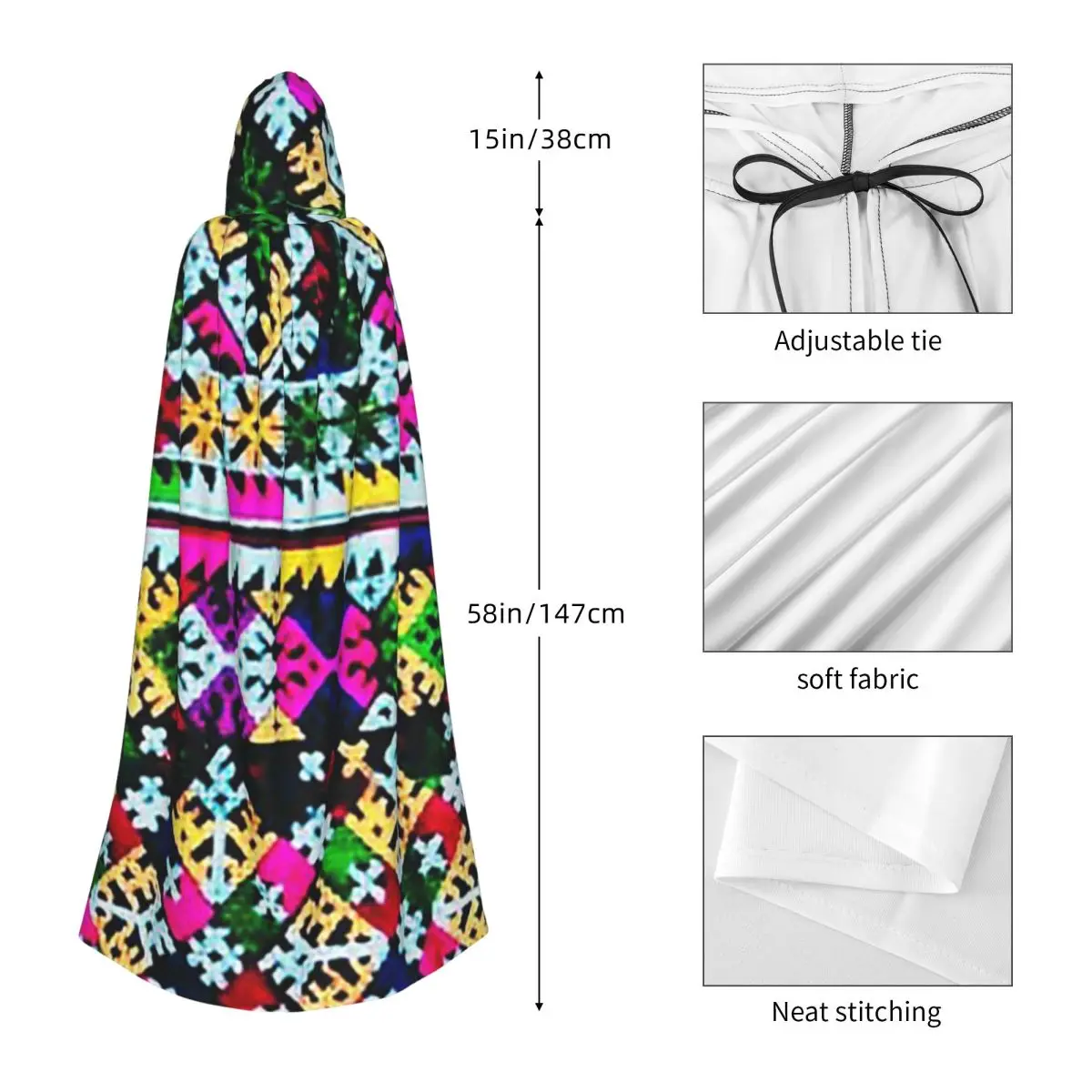 Iu Mien العصرية التطريز طويل مقنعين عباءة الساحرة القرون الوسطى زي تأثيري كيب هالوين معطف الكبار للجنسين