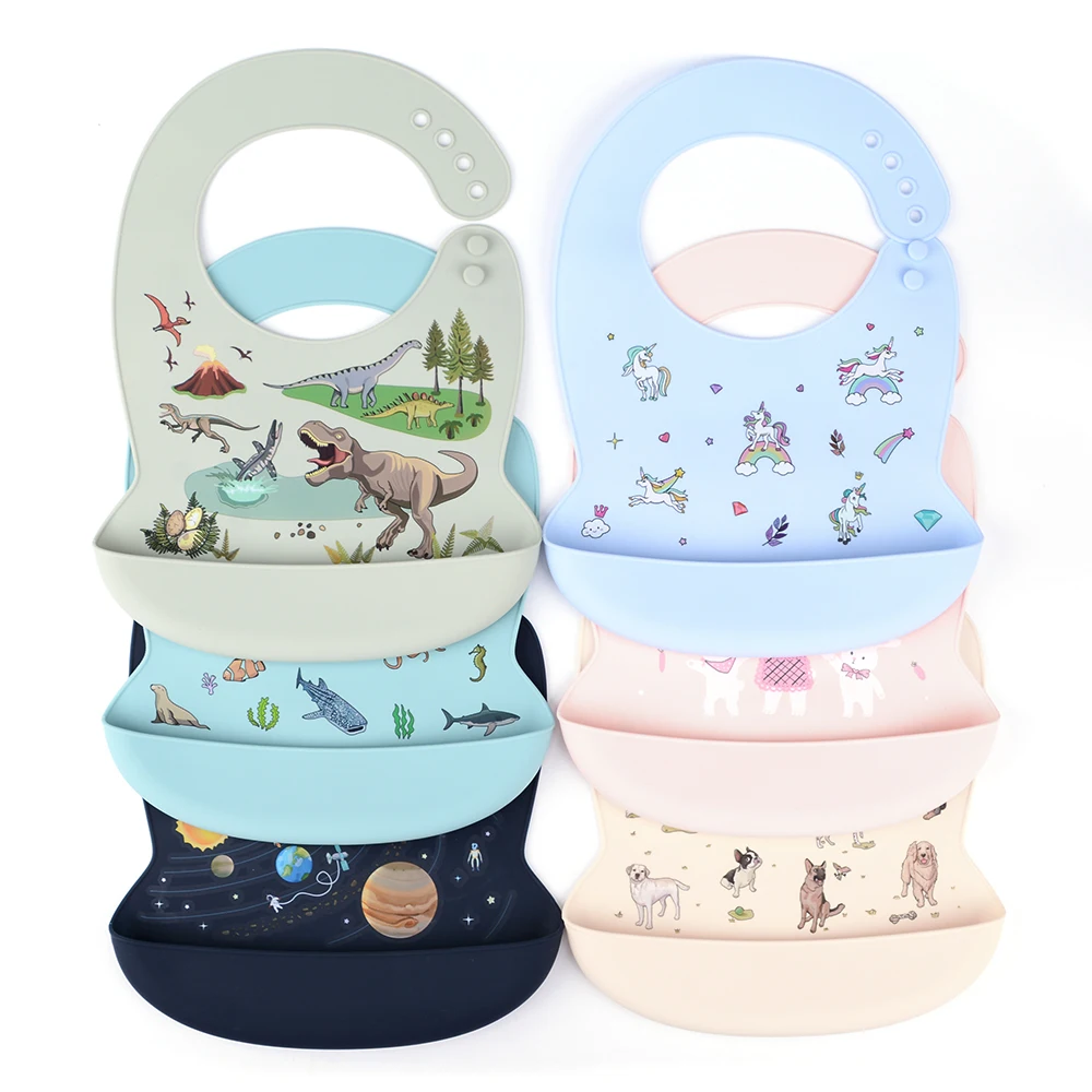 LOFCA 1pc Silicone Bibs For Kids Newborn Baby Bibs Waterproof Silicone Feeding Baby For Toddler Breakfast Feedings Adjustable