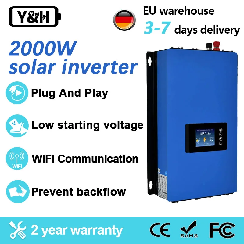 Y&H 2000W MPPT Solar Grid Tie Inverter 60V/72V to 220V Pure Sine Wave On Grid Inverter Solar Inverters Grid Tie For Motorhome