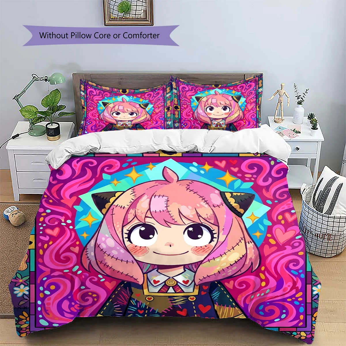 Anya Forger Patterned Pillowcase & Duvet Cover Set Home Decor Anime Themed Bedding Perfect Present for Anime Fans.-TING