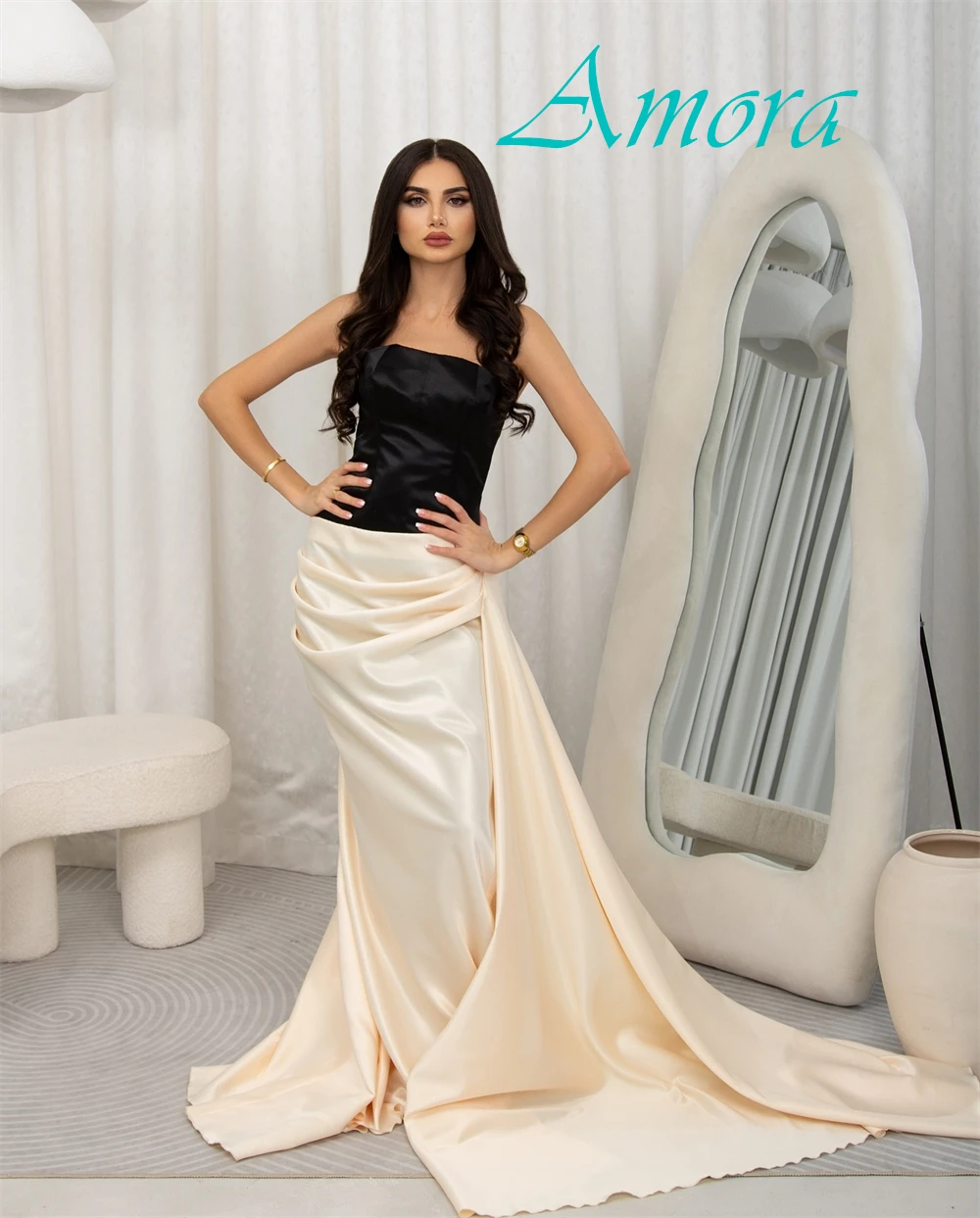 Элегантное атласное вечернее платье без бретелек по индивидуальному заказу, сексуальные платья для выпускного вечера без рукавов, нежные контрастные цвета, платья для особых случаев