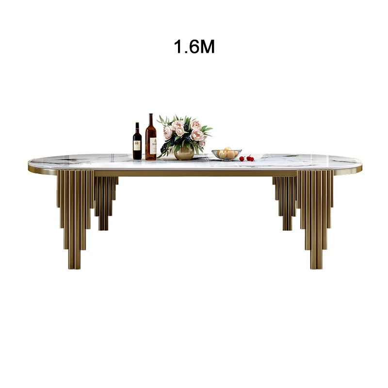 Stainless steel Leg Seats 6-8 People Dining Table Ellipses Marble Dining Room Gold
