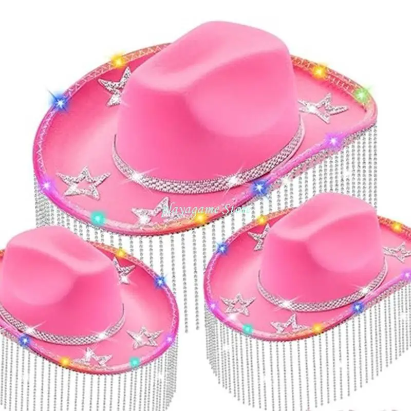 Y88A قبعة راعية البقر الكريستالية اللامعة، قبعة رعاة البقر اللامعة، شرابات للممثلة #5