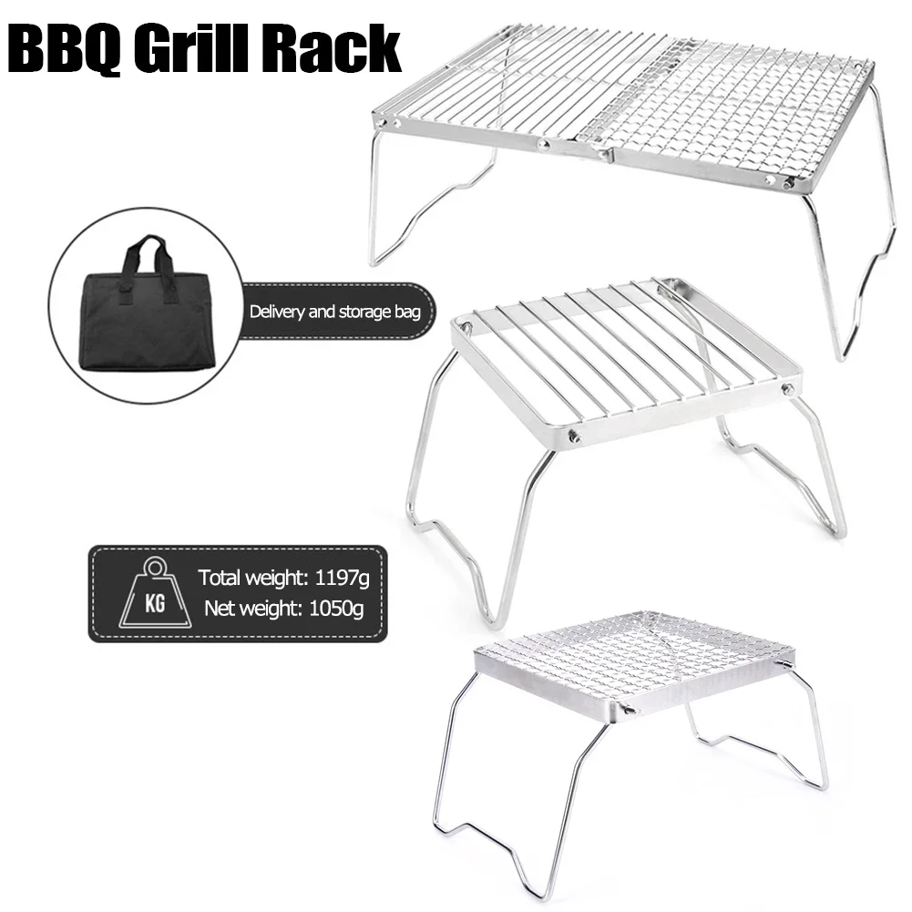 Folding Campfire Grill Portable Stainless Steel Camping Grill Grate Gas Stove Stand Multifunctional Outdoor Wood Stove Stand