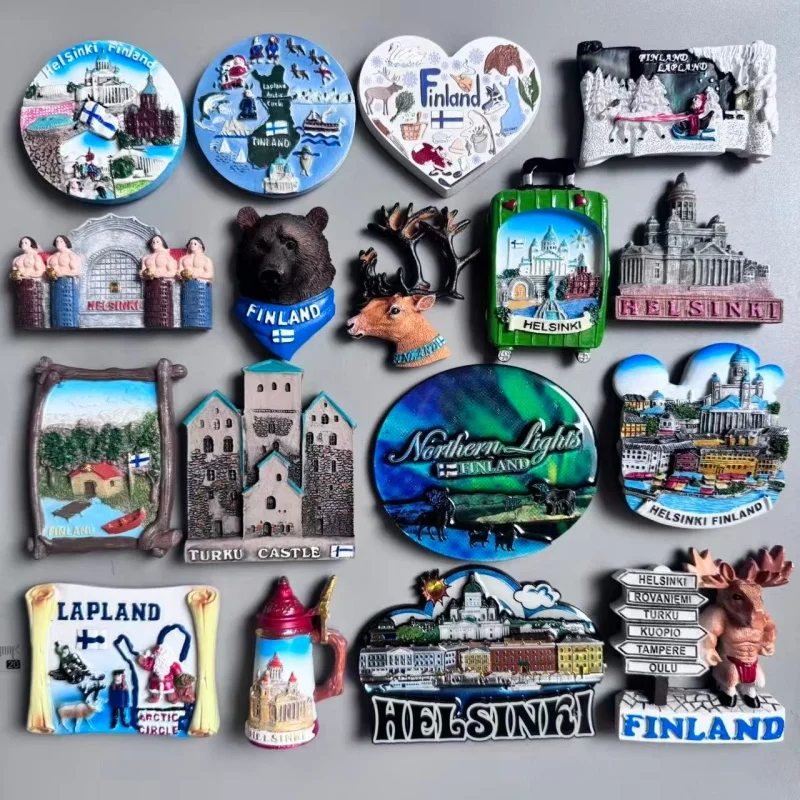 Autocollant magnétique pour réfrigérateur, Europe du nord, Helsinki, finlande, Lapland, aurore, Village du père noël, château Turku