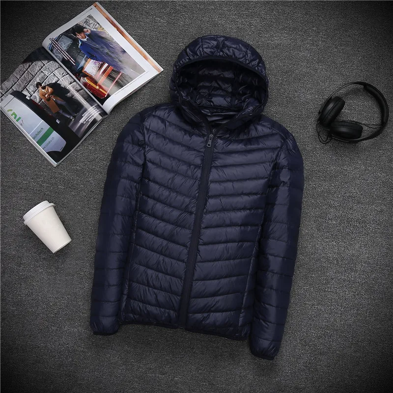 2021 Outono Inverno Leve Jaqueta Homens Casual Slim Com Capuz Ultra-fino Casaco Quente Casacos De Pato Branco À Prova De Vento Parkas