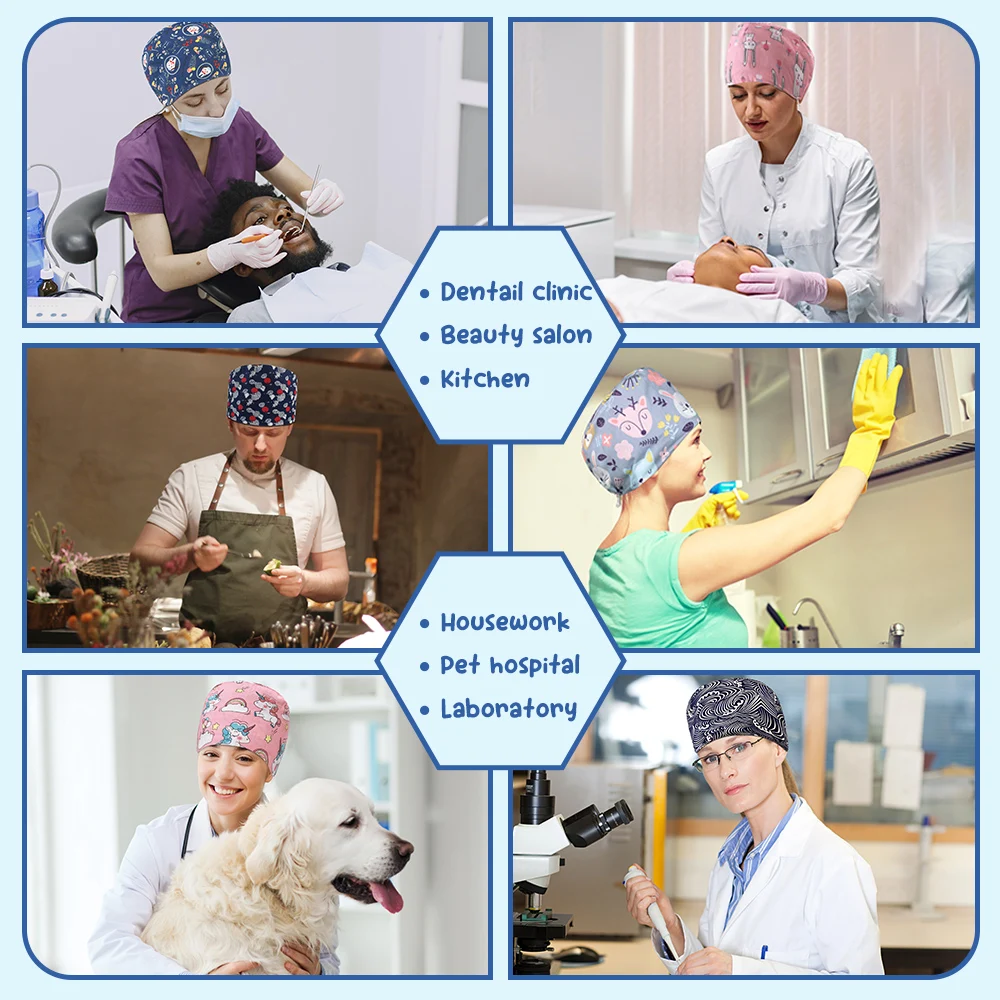 Gorro de trabajo de alta calidad para hombre y mujer, accesorio médico Unisex de dibujos animados, absorbente de sudor, a prueba de polvo, para enfermera, venta al por mayor