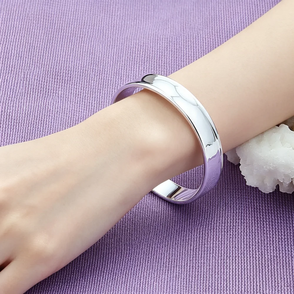 925 Sterling Silver Fashion Simple Women Square Round Cuff Bracelet Bangles High Quality Charm New Jewelry