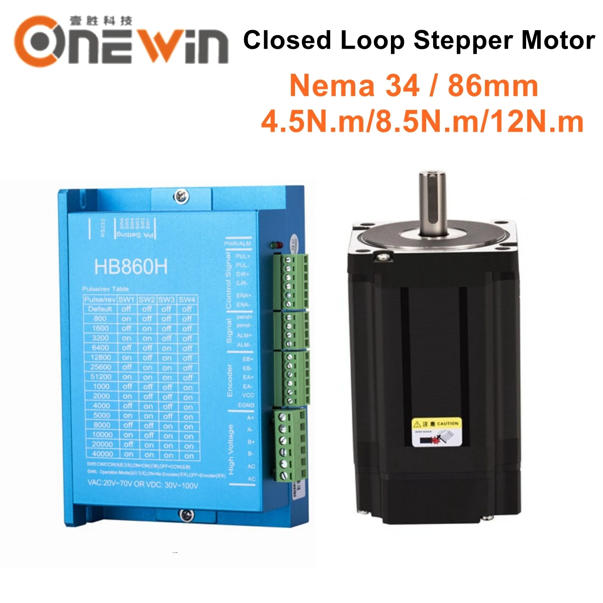 

Nema34 4.5N.m 8.5N.m 12.5N.m Closed Loop Stepper Motor Servo Kit With 2 Phase Hybrid Servo Driver HB860H