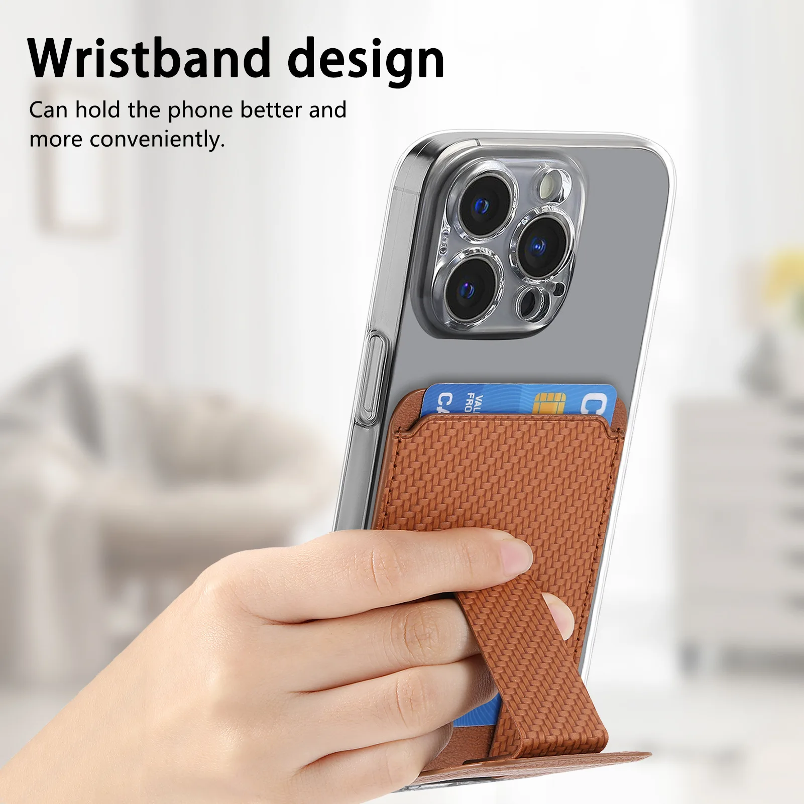 Universal Leather Wallet Phone Holder for Google Pixel 10A 10 9 Pro XL Carbon Fiber Texture Stand for Galaxy S26 S25 S24 Ultra