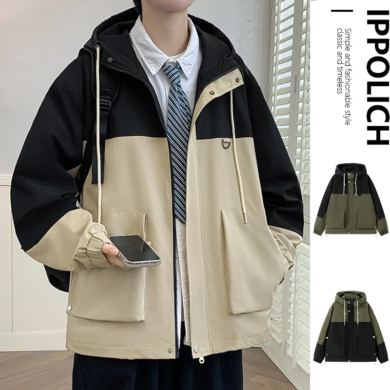 Autumn Men's Jacket Color Blocked Fashion Street Jackets Spring Windproof Waterproof Outdoor Jacket Simple Trend Men Coat M-8XL