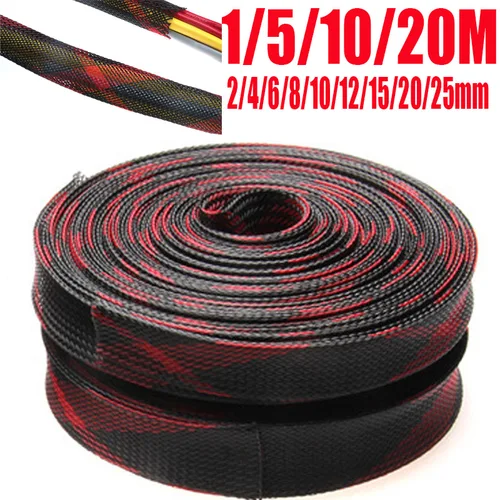 Mangas de Cable expandibles PET de 1M, 5M, 10M, 20M, aislamiento trenzado, glándula de Cable, protección de Cables 2/4/6/8/10/12/15/20/25mm