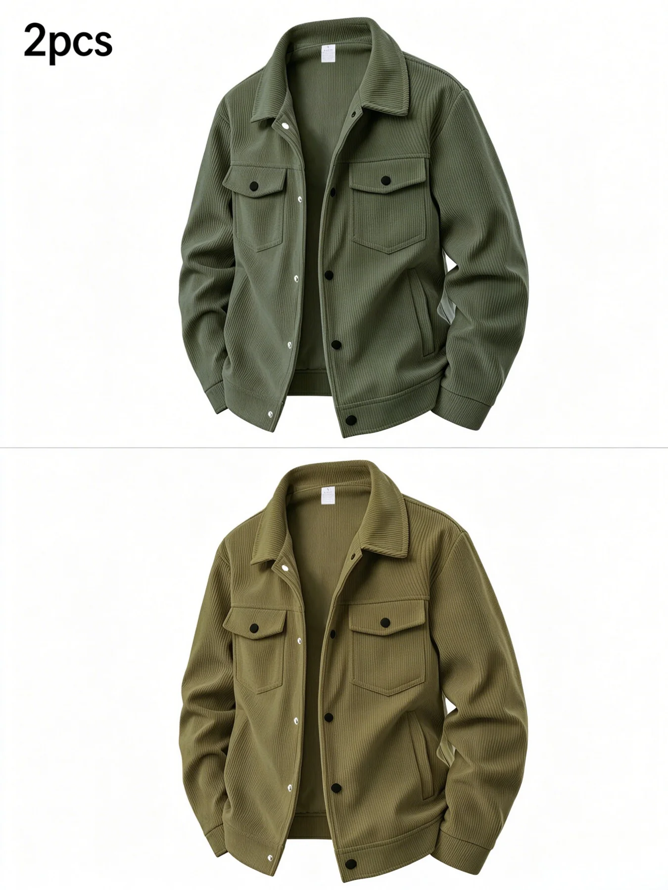 2Pcs Men Corduroy Lapel Jacket, Casual Solid Color Button Down Work Coat, Long Sleeve Outerwear for Daily Street Wear