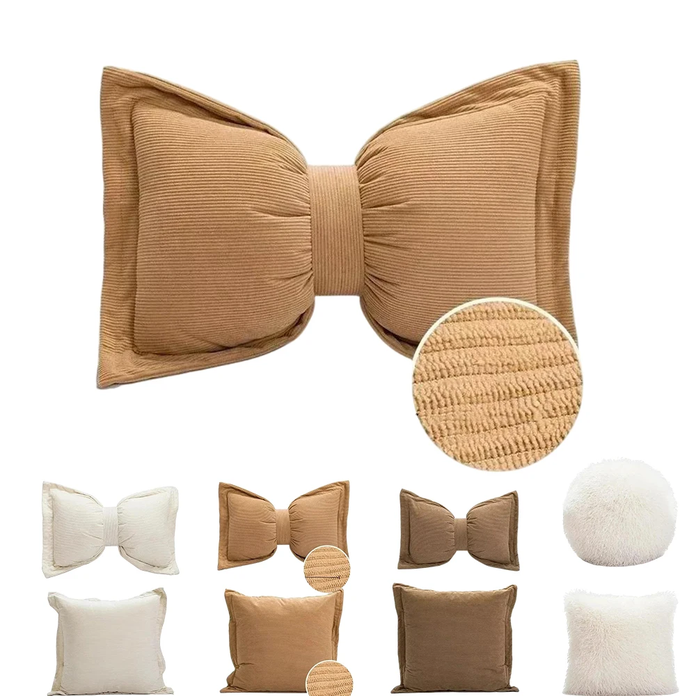 

Corduroy Bow Cushion Covers 45x45 Solid Color Princess Pillow Covers Living Room Sofa Decorative Home Textile Fundas Almohada