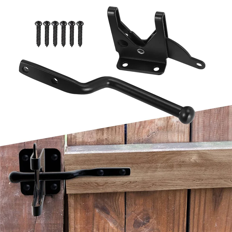 A25P 2Pcs Self Locking Gate Latch Automatic Heavy Force Lever Fence Gate Lock For Wood Fence Gate Door Latches Steel Black