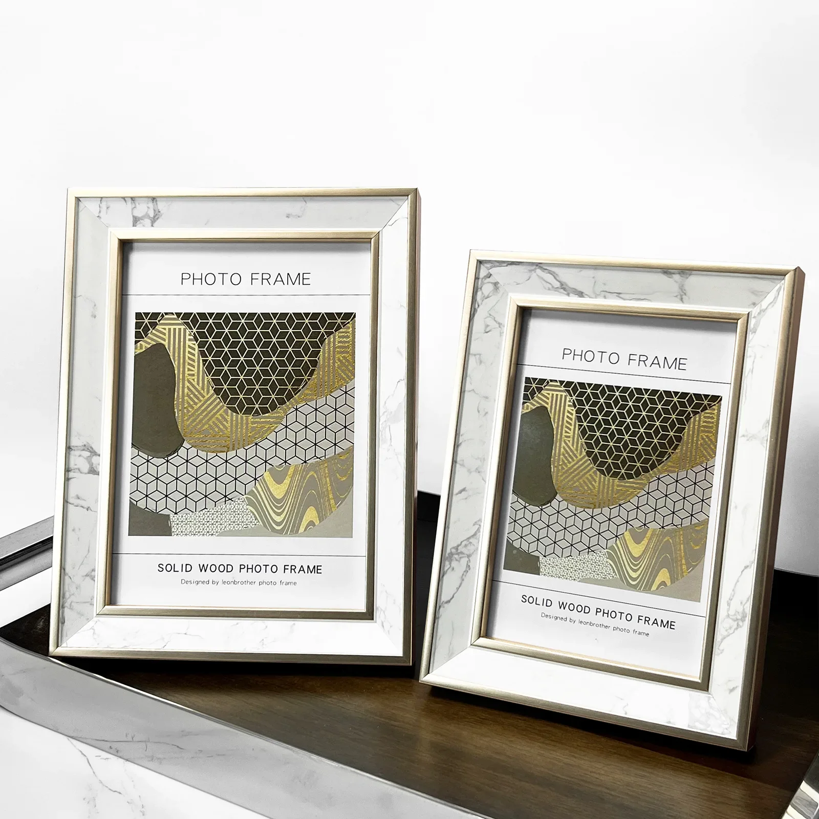 Modern Minimalist Solid Wood Photo Frame with Marble Pattern - White Decorative Frame for Home Decor