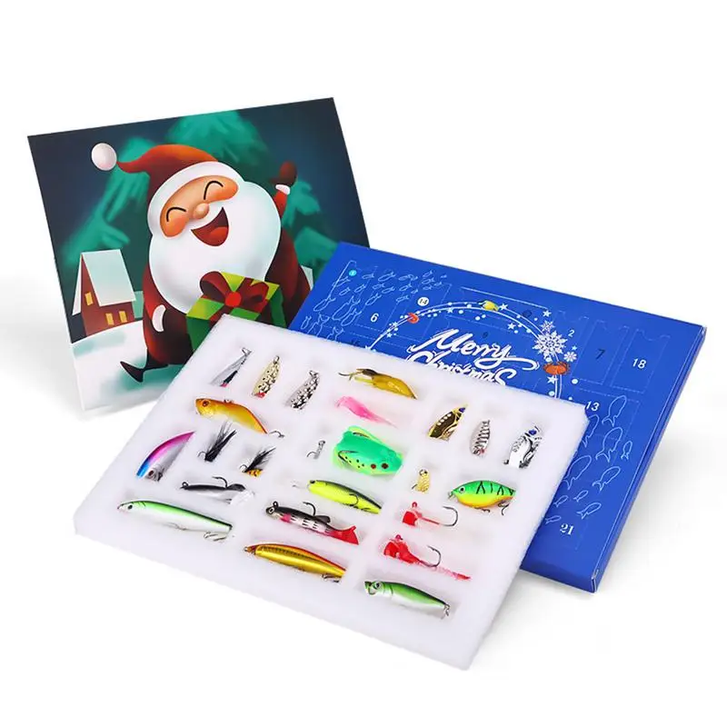 2025 Christmas Fishing Tackle Lures Gift Box 24Pcs/set Christmas Fishing Fishhook Advent Countdown Fish Bait Set