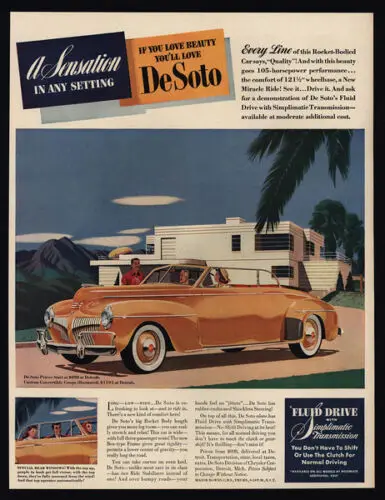 1н 1941 DESOTO Желтый кабриолет-купе на заказ — автомобиль художественный ВИНТАЖНЫЙ знак