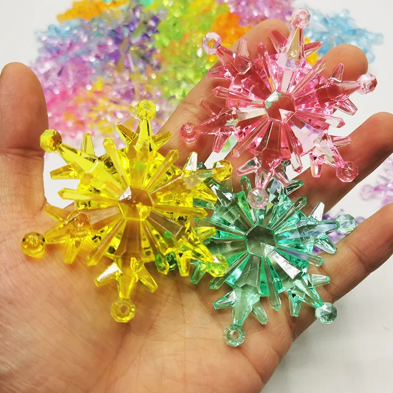 Camal 5PCS 73mm Fantasy Acrylic Snowflake Pendant 2 Holes Hanging Christmas Tree Ornament Children Amusement Park Toy Home Decor
