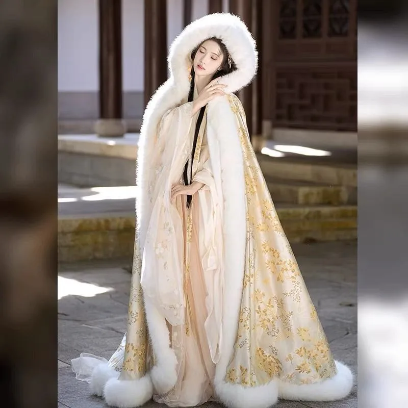 

Накидка Hanfu, зимняя утолщенная теплая шаль, длинная накидка в древнем стиле, популярная модная удобная куртка для выступлений на открытом воздухе