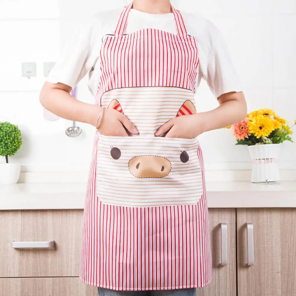 Pig Pattern Apron Lovely Bib Apron with Pocket Adult Kids Sleeveless Cleaning Apron Household Kitchen Cooking Anti-Splash Apron