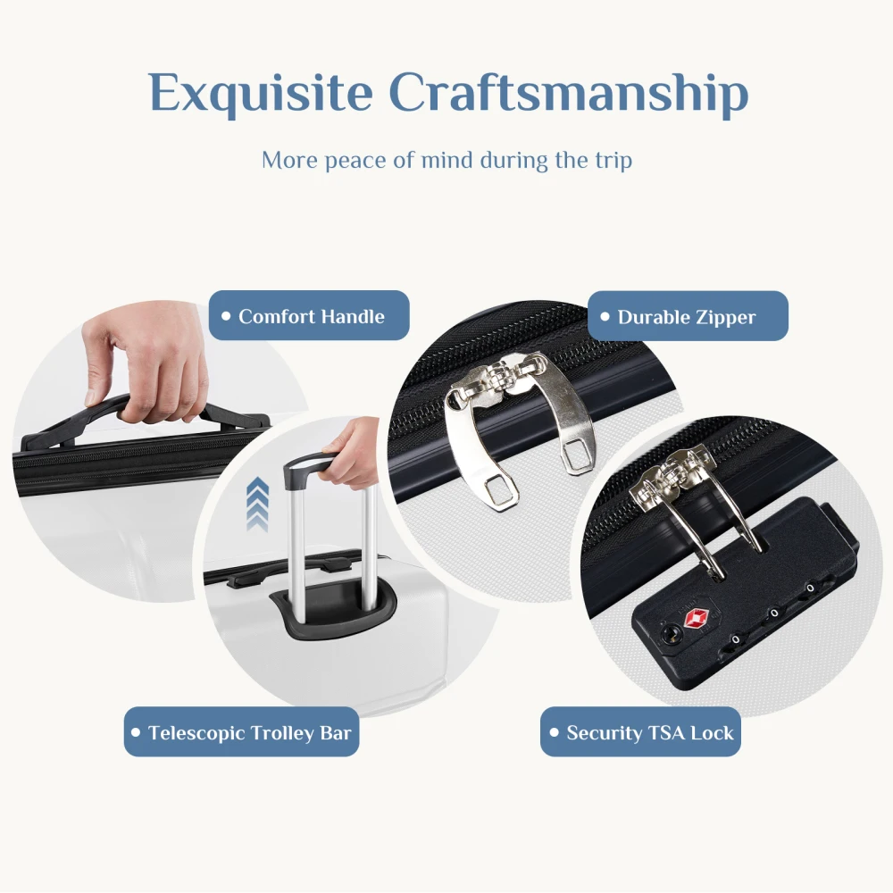 Hard Sided Expand Suitcase with Rotating Wheels TSA Lock Retractable Handle White 28"